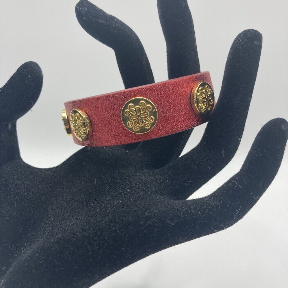 Rustic Cuff Meagen Red Leather Silver Tone Peg Closure Bracelet 8"